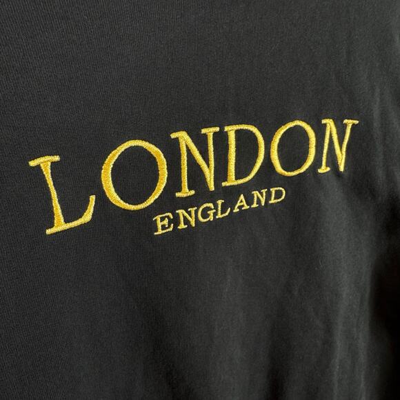 Asos Black Gold Embroidered London England Crew Neck Long Sleeve Sweatshirt Sz 6 - Picture 3 of 6